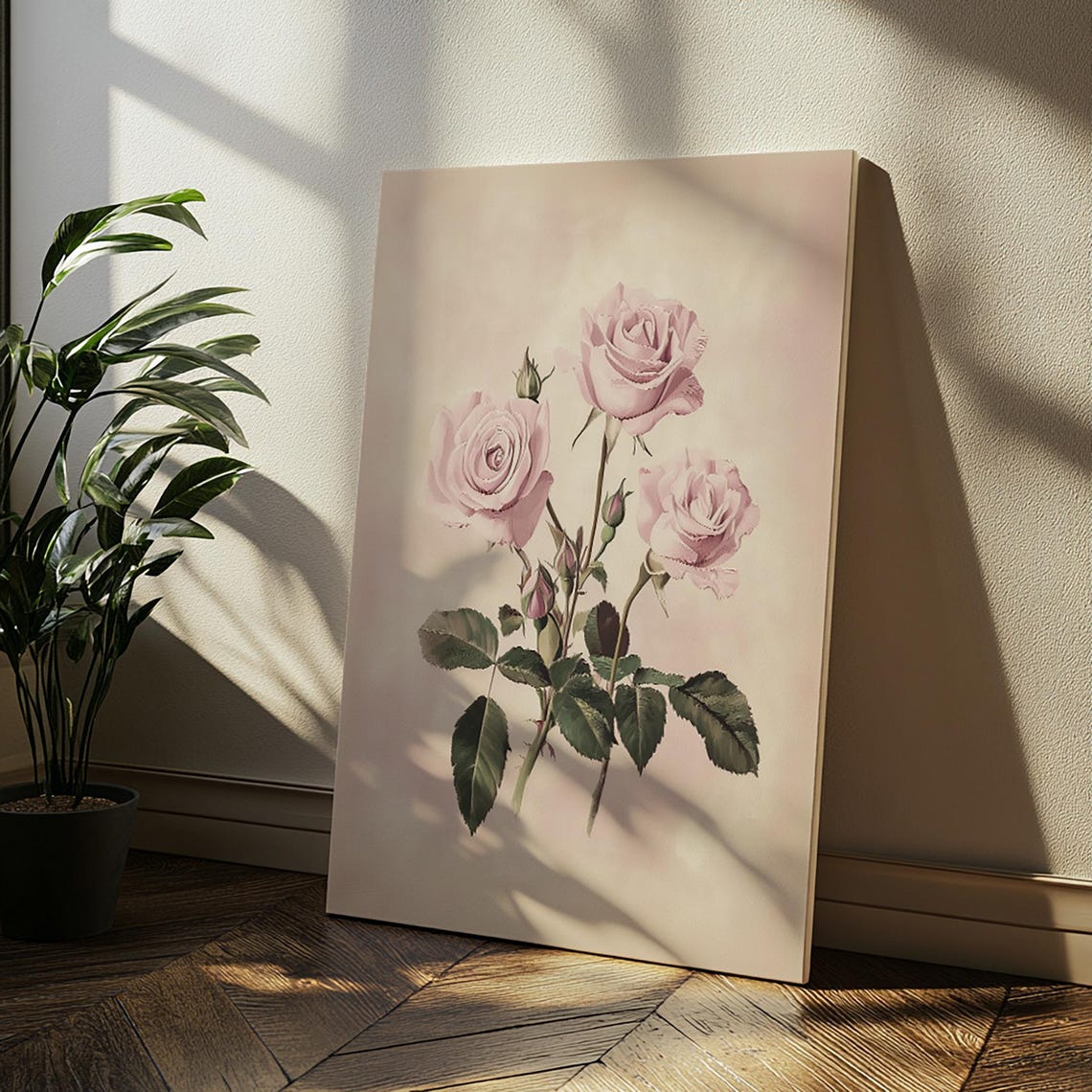 Three Pink Garden Roses Botanical Illustration Blush Vintage Print - Image 2