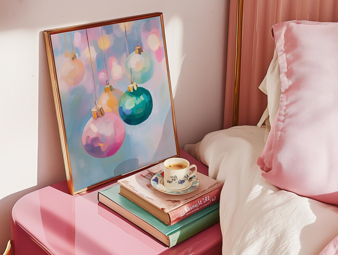 Pastel Christmas Ornaments, Preppy Winter Art Print - Image 3