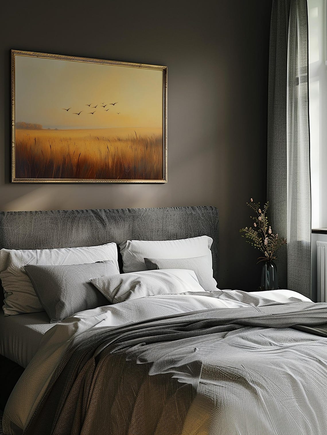 Warm Golden Wheat Field Sunset Birds Rustic Farmhouse Poster - Image 3