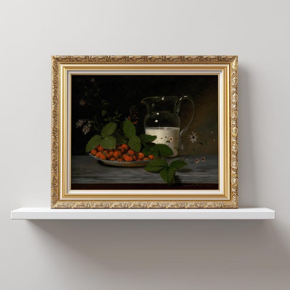 Vintage Still Life Strawberries And Cream Kitchen Art