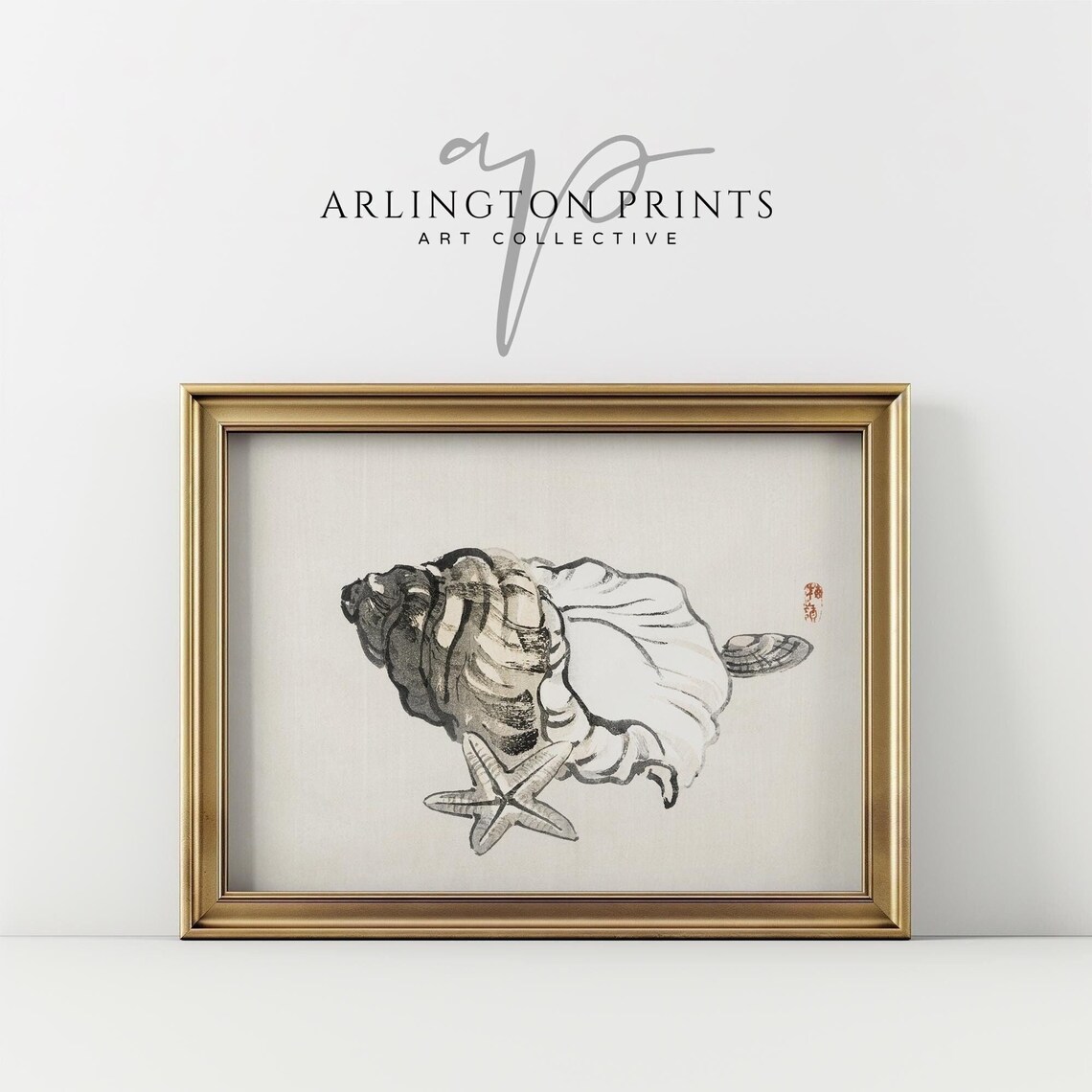 Japanese Ink Wash Seashell And Starfish Minimalist Coastal Poster