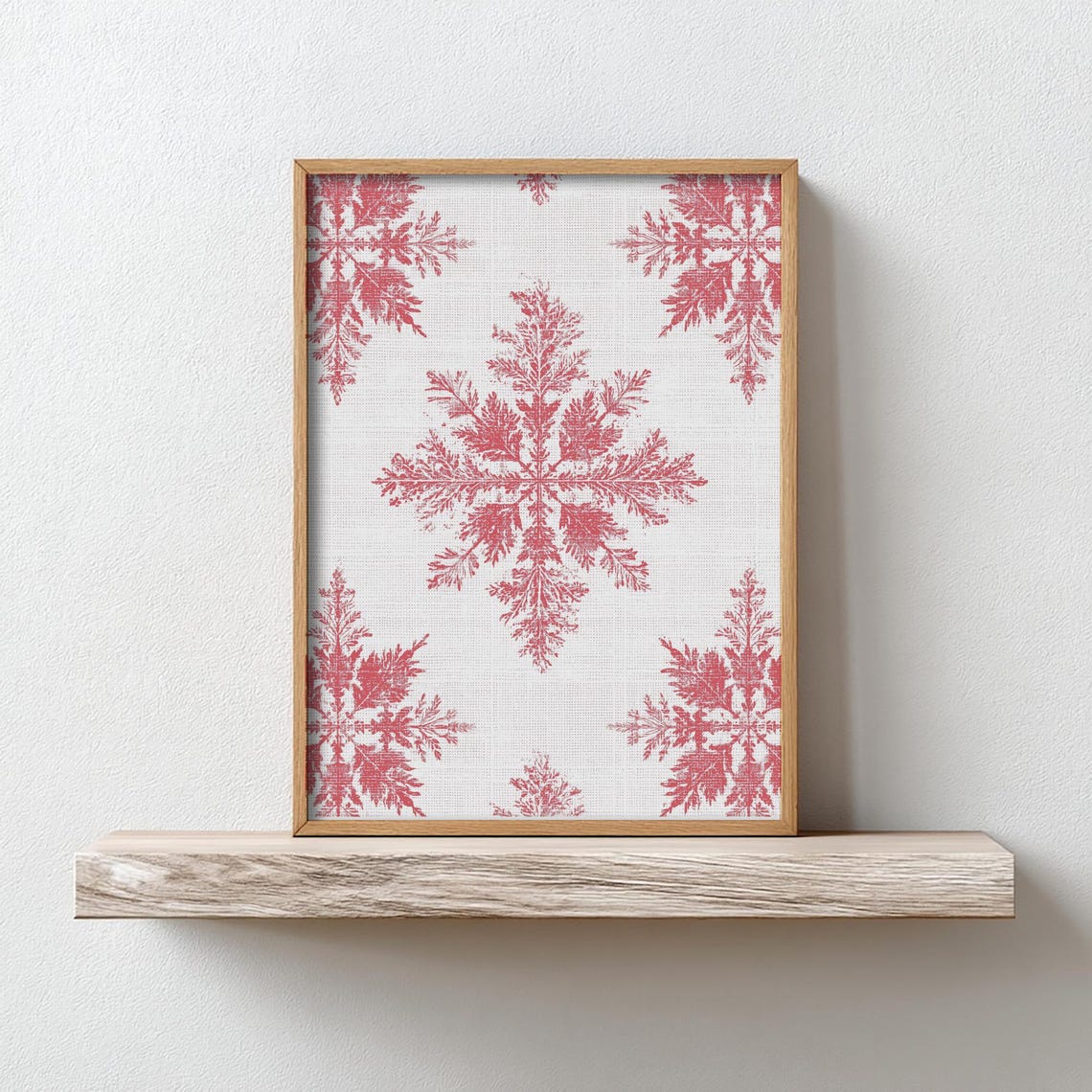 Pink Snowflake Pattern Rustic Scandinavian Christmas Winter Art Poster