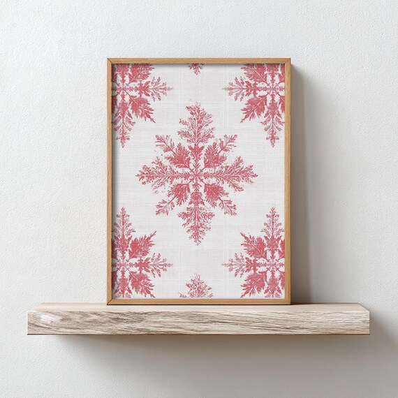 Pink Snowflake Pattern Rustic Scandinavian Christmas Winter Art Poster