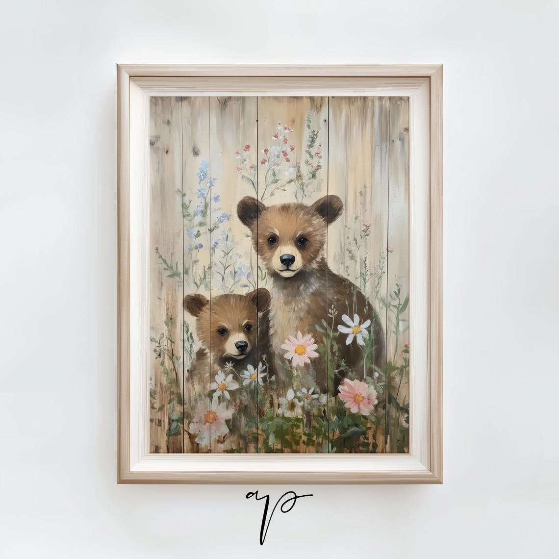 Woodland Bear Cubs Nursery Print Floral Baby Bear Art Print Animal Nursery Decor Bear Folk Art Farmhouse Kids Room Art Ta75 - Image 3