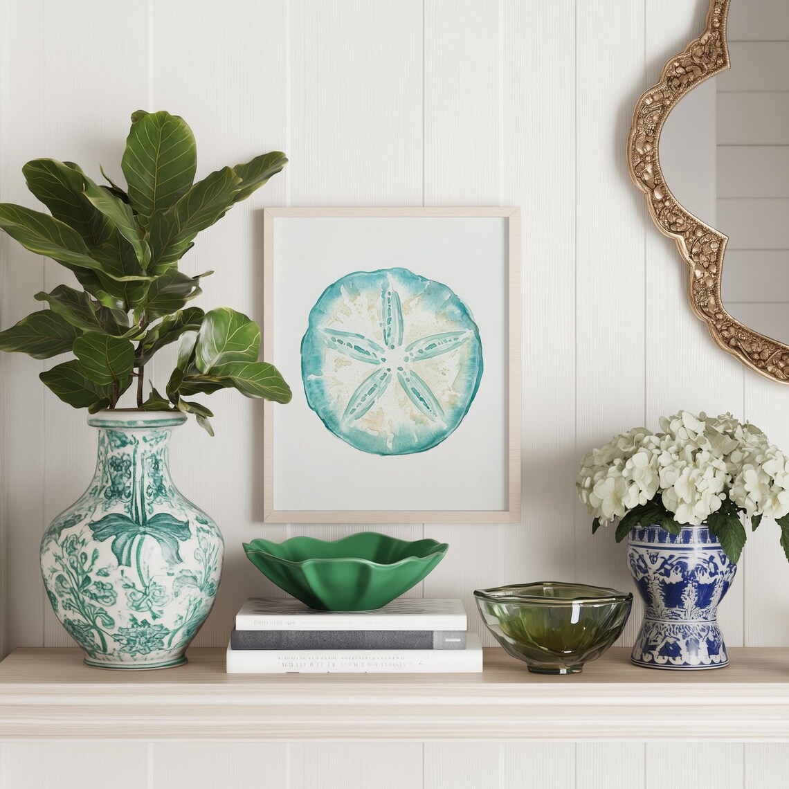 Green Sand Dollar Watercolor Beach Shell Coastal Decor Poster - Image 3