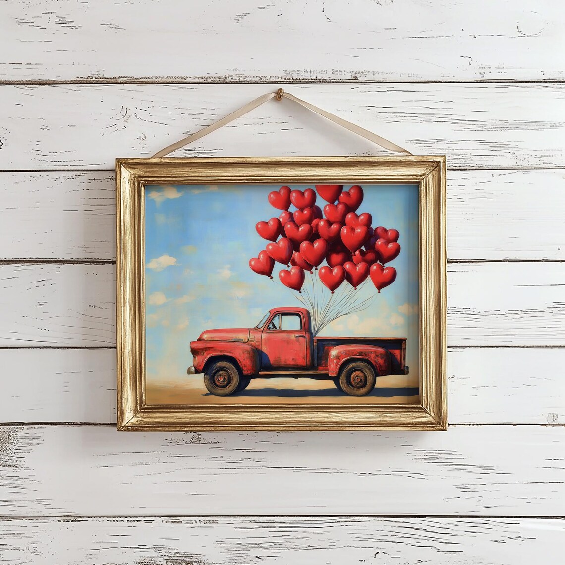 Cute Vintage Red Truck With Heart Balloons Valentines Day Poster - Image 2