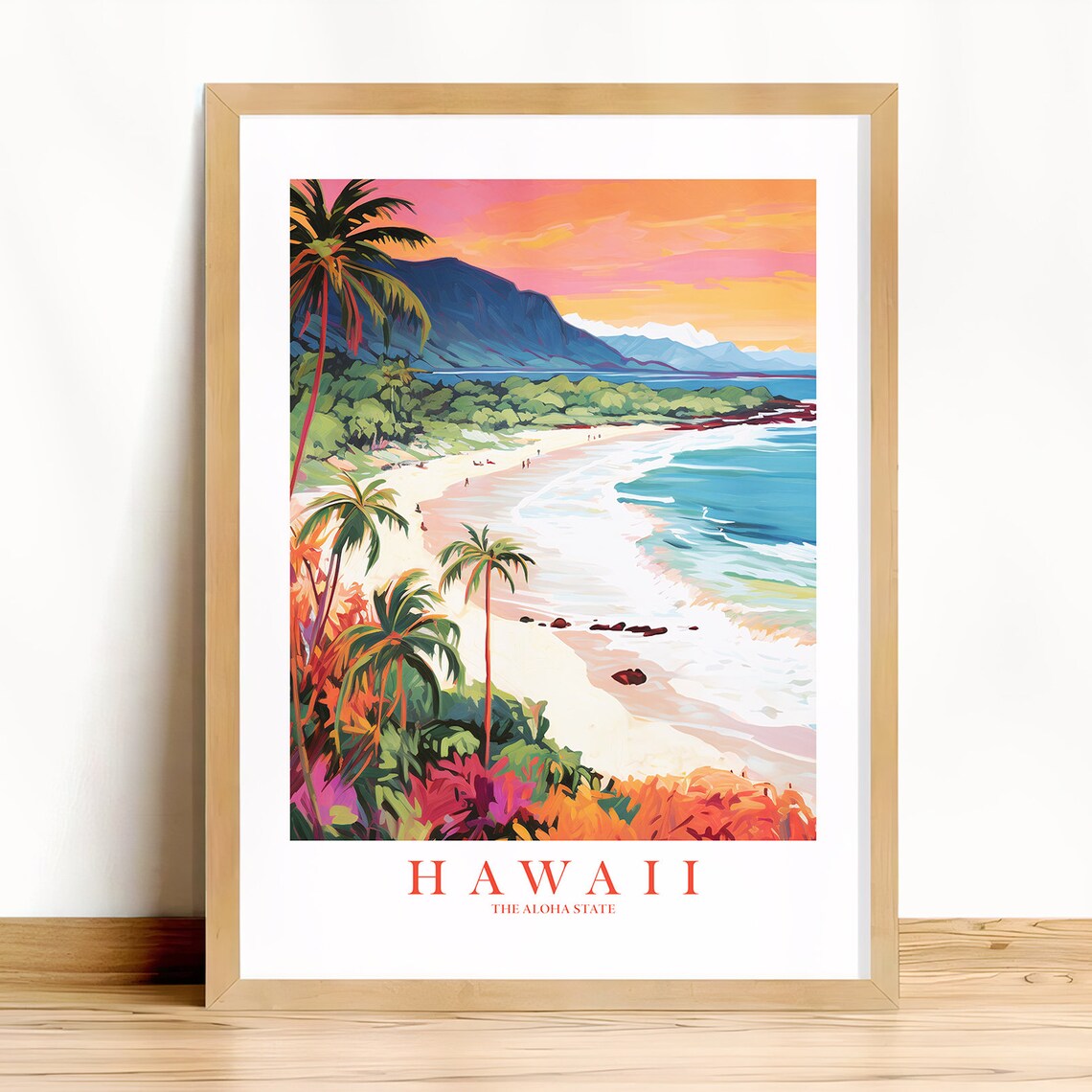 Hawaii Travel Poster, Retro Aloha State Beach