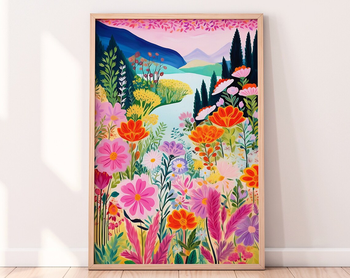 Abstract Flowers Painting, Colorful Floral Art Print