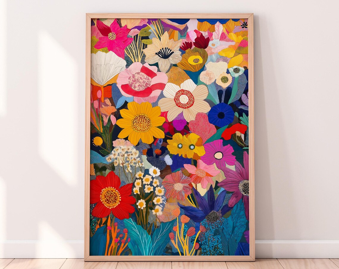 Abstract Flower Artwork Patchwork Floral Art Print