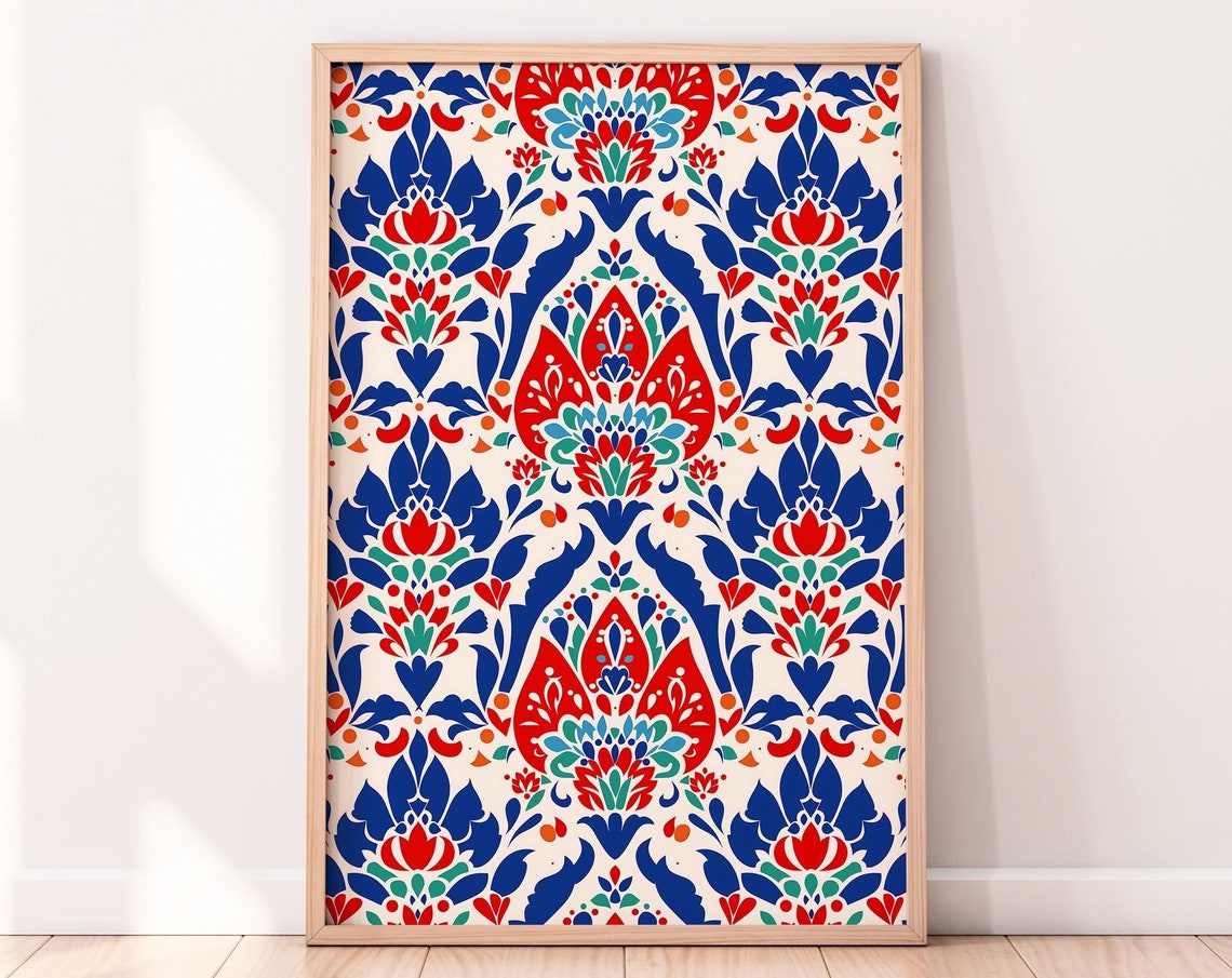 Turkish Ottoman Floral Pattern Red Blue Iznik Style Art Print