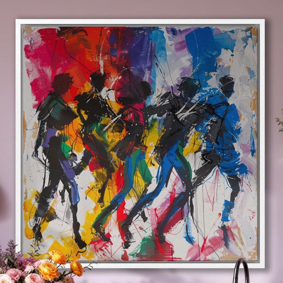 Vivid Rhapsody Wall Art Dynamic Abstract Dancing People Painting Print Vibrant Colors Contrasts Poster Square Decor Ready To Hang