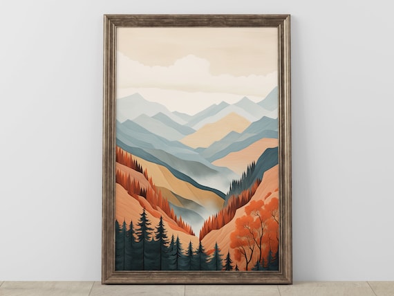 Rustic Autumn Mountain Valley Golden Fall Foliage Landscape Poster