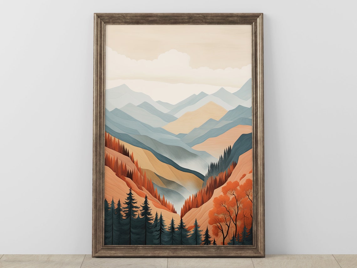 Rustic Autumn Mountain Valley Golden Fall Foliage Landscape Poster