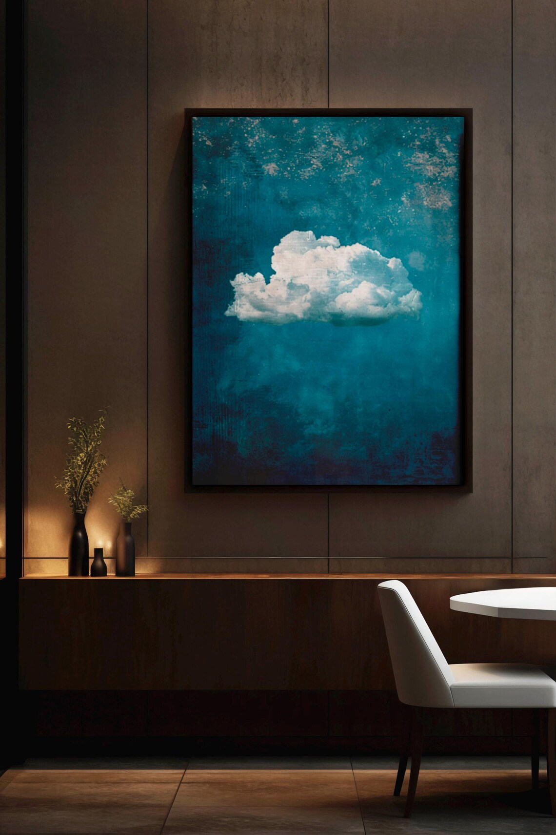 White Cloud Print, Blue Sky Retro Minimalist - Image 4