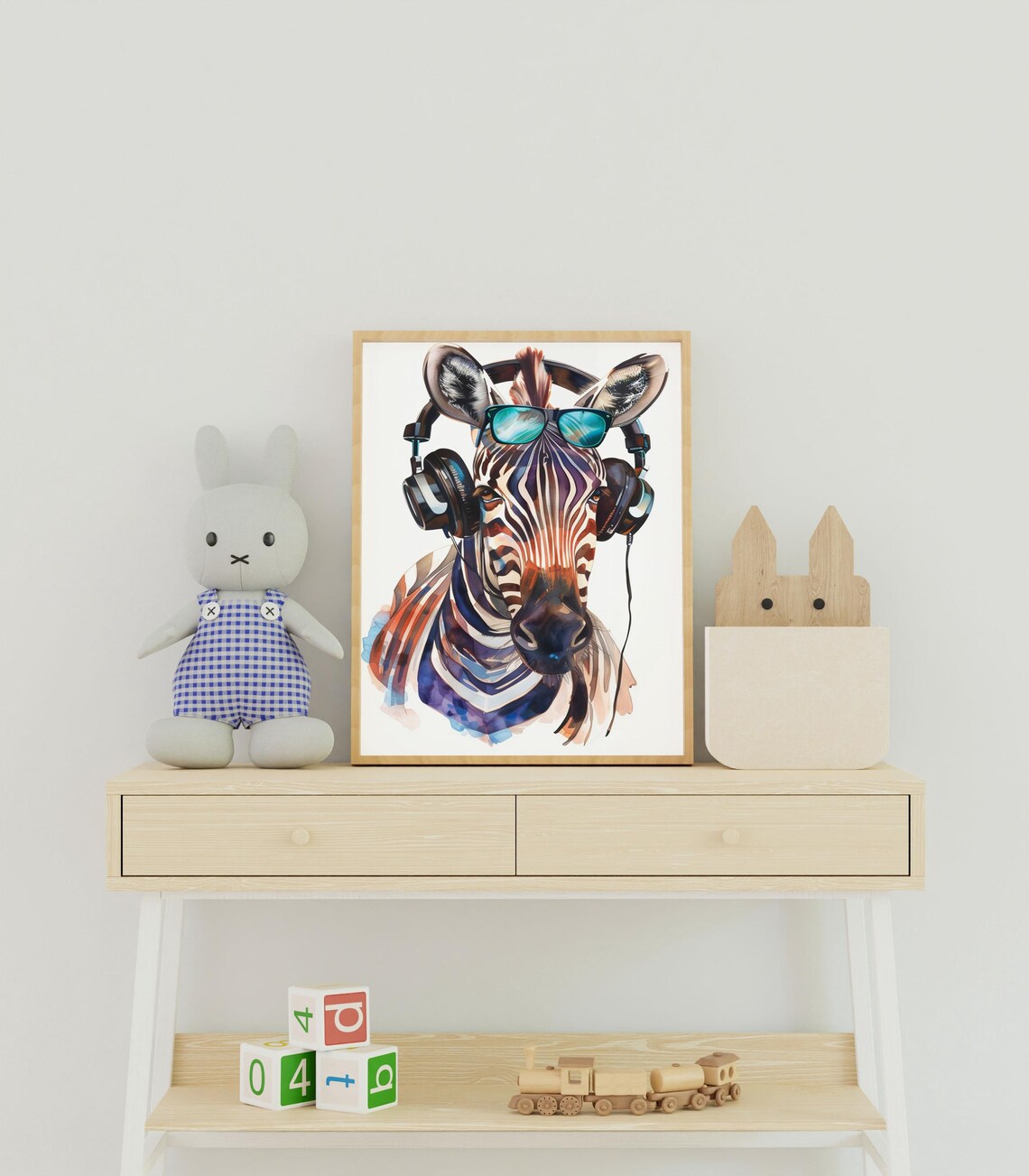 Cool Zebra Wearing Headphones and Sunglasses Watercolor Art Poster - Image 2