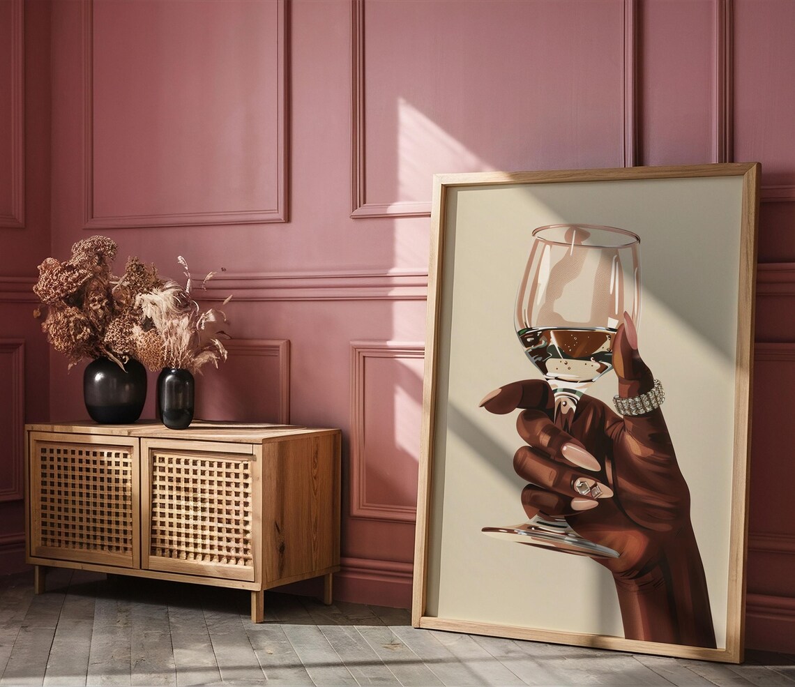 Elegant Hand Holding Wine Glass with Diamond Bracelet Minimal Poster - Image 4
