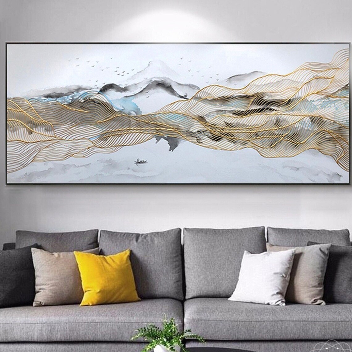 Gold Lines Abstract Mountains, Wabi Sabi Wall Art Print
