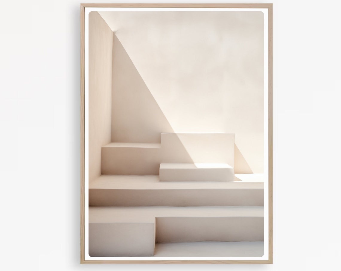 Stairway Print Minimalist Stairs Painting Beige Wall Art Neutral Stairway Print Instant