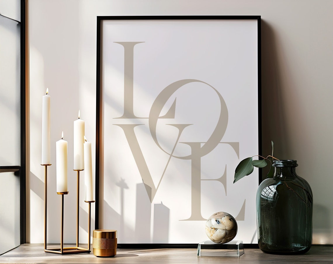 Love Typography Beige Letters Minimalist Modern Quote Poster - Image 3