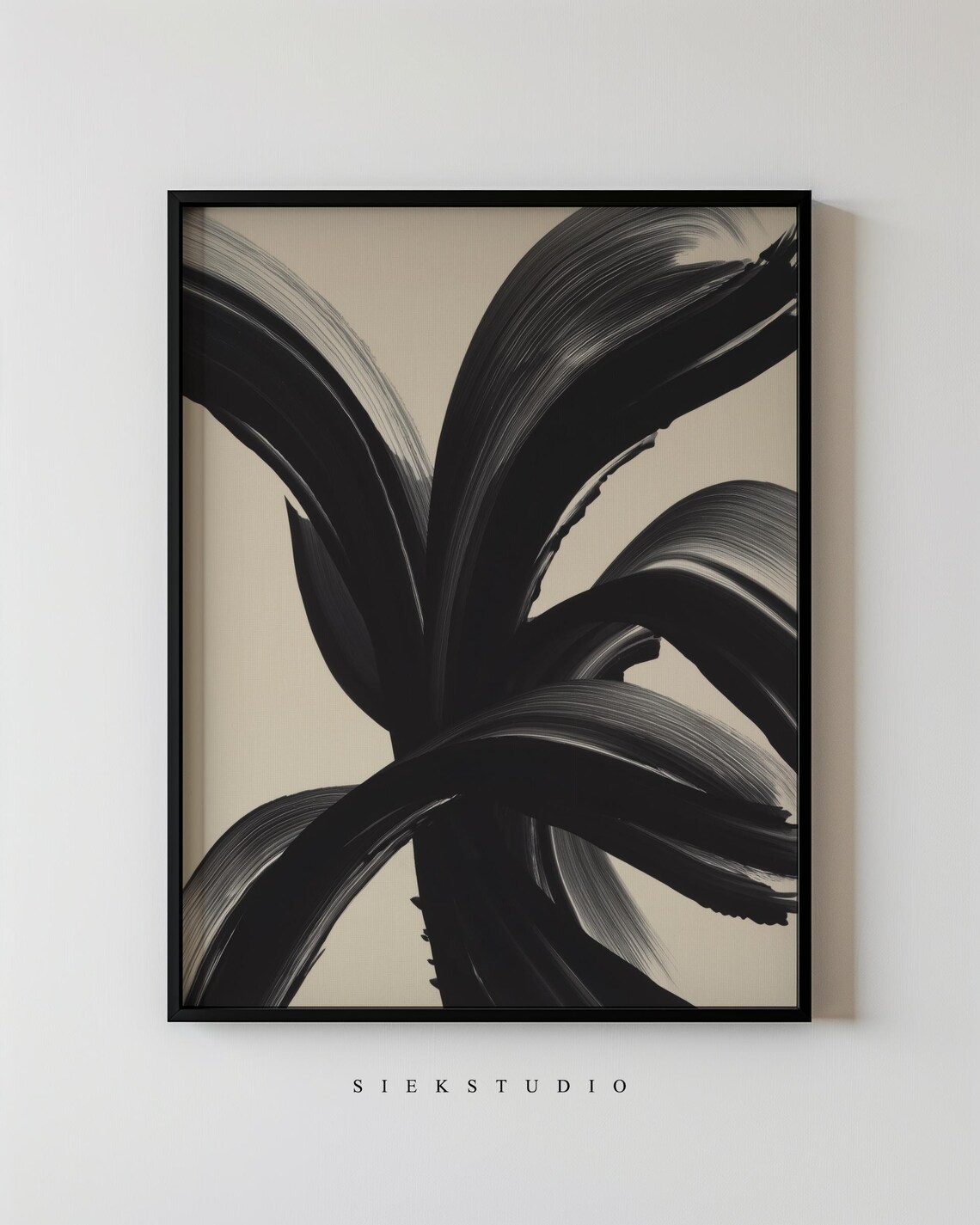 Modern Abstract Bold Brushstroke Art Minimalist Black And Beige Wall Contemporary Home Expressionist Artwork Decor 167