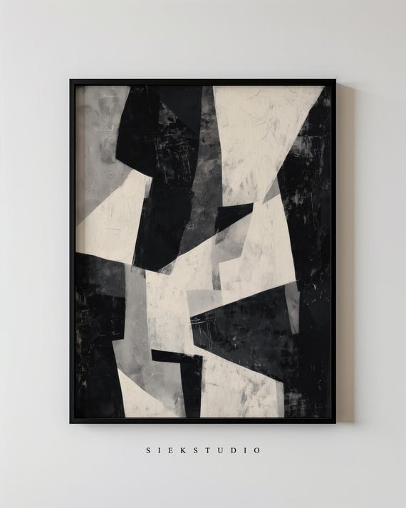 Modern Abstract Geometric Shapes Black And White Minimalist Wall Art Structured Neutral Contemporary Living Room Home Decor 66