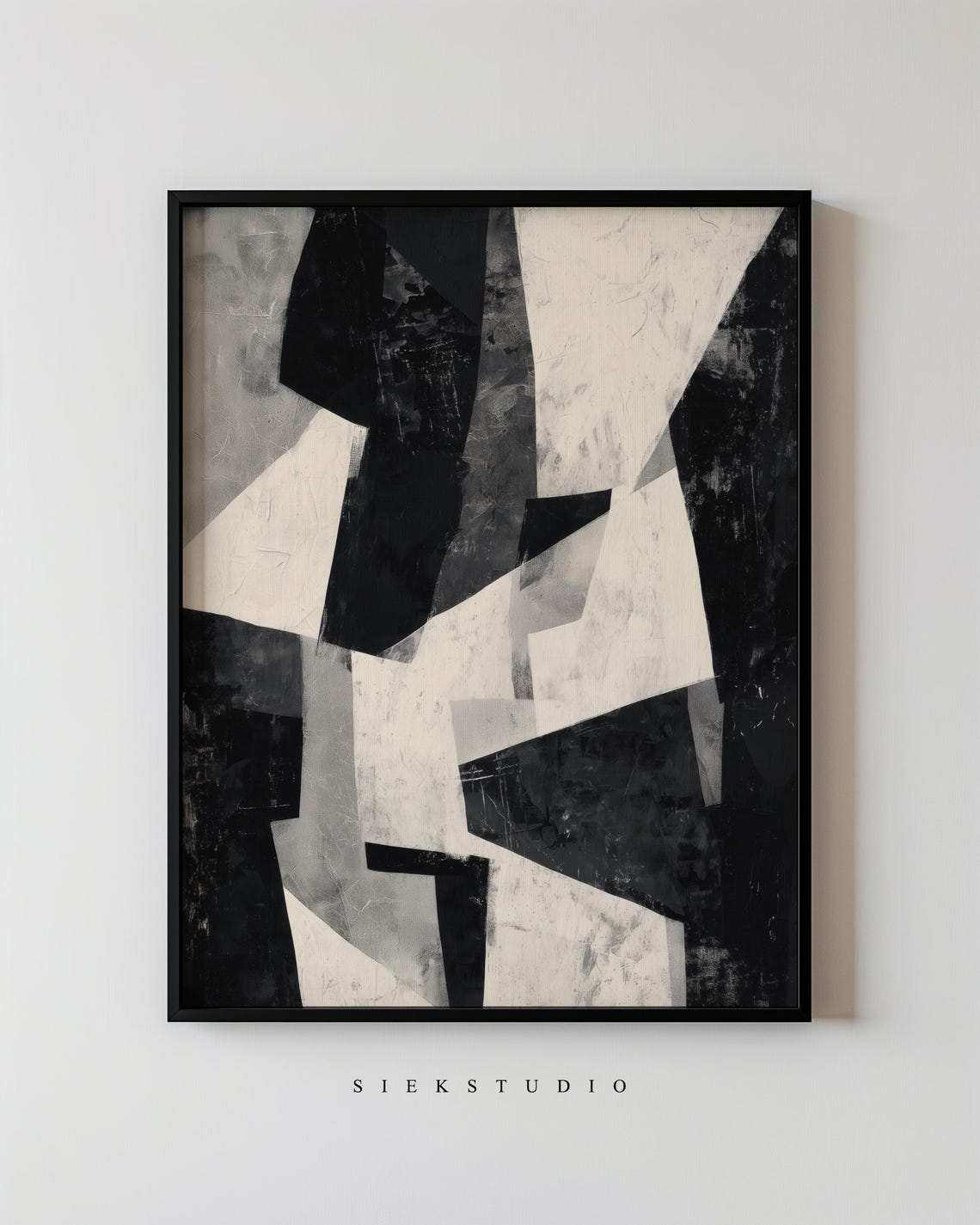 Black White Diagonal Shards Textured Modern Abstract Art Poster