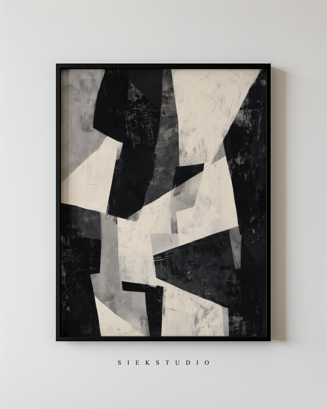 Modern Abstract Geometric Shapes Black And White Minimalist Wall Art Structured Neutral Contemporary Living Room Home Decor 66