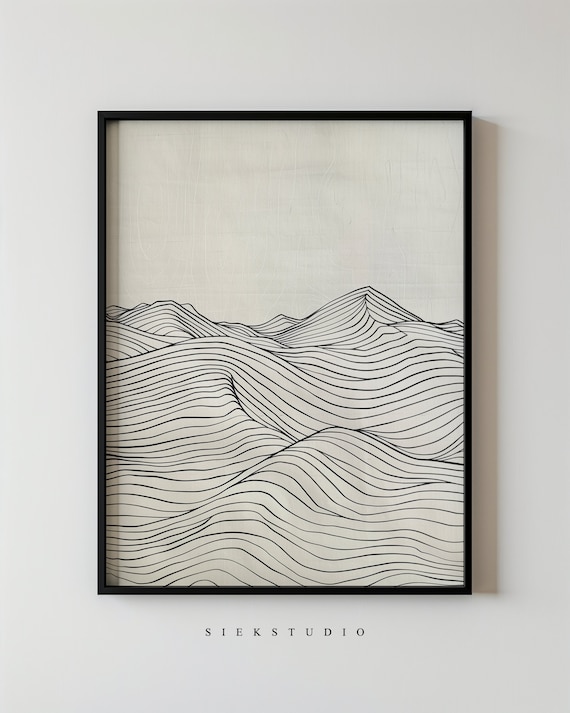 Minimalist Mountain Line Art, Neutral Landscape Print