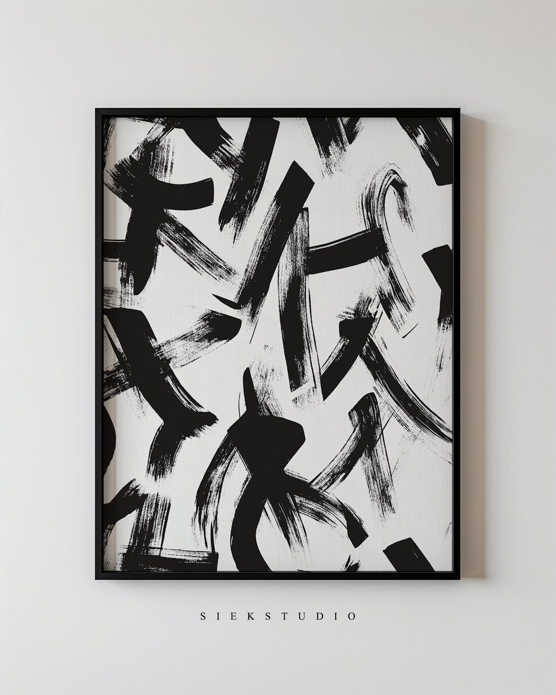 Abstract Brushstroke Pattern Wabisabi Art Modern Minimalist Wall Black And White Ink Painting Bold Contemporary Zen Decor