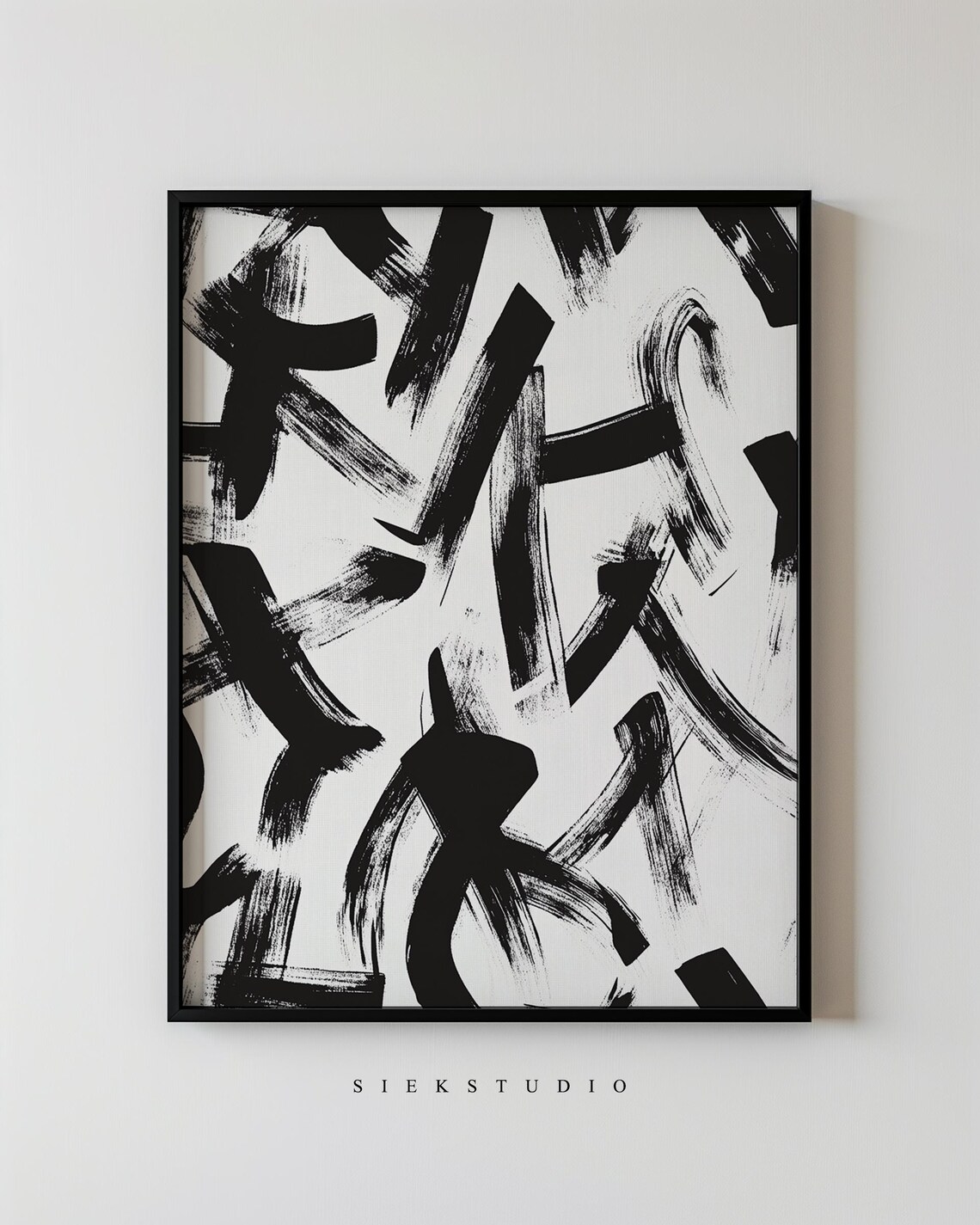 Bold Black Brushstroke Abstract Painting Modern Minimalist Square Poster