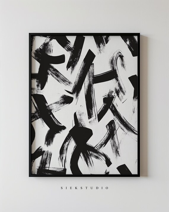 Abstract Brushstroke Pattern Wabisabi Art Modern Minimalist Wall Black And White Ink Painting Bold Contemporary Zen Decor