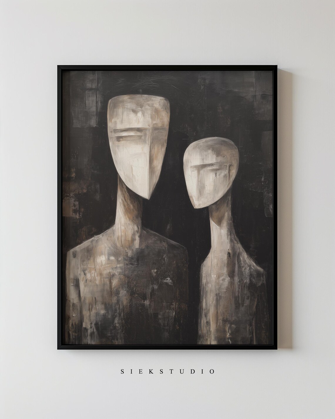 Modern Abstract Figure Wall Art Minimalist Couple Portrait Neutral Figurative Black And White People Contemporary Artwork 55