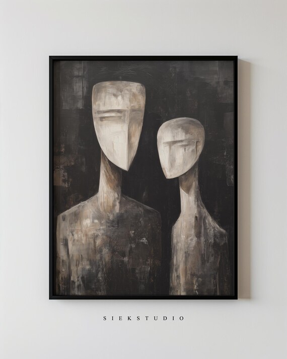 Faceless Couple Abstract Neutral Figurative Modern Wall Art Decor