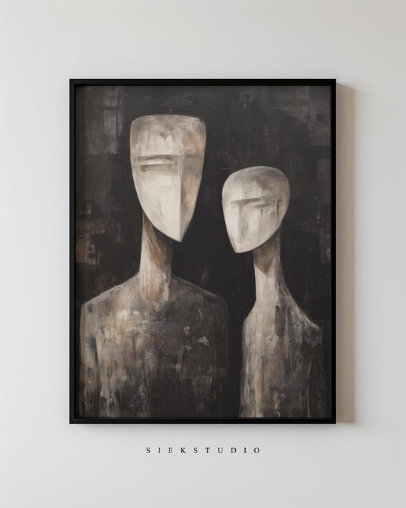 Modern Abstract Figure Wall Art Minimalist Couple Portrait Neutral Figurative Black And White People Contemporary Artwork 55