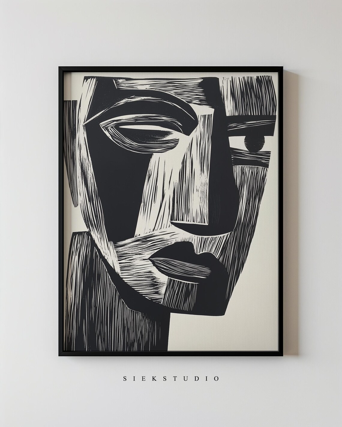 Modern Cubist Line Art Face Abstract Portrait