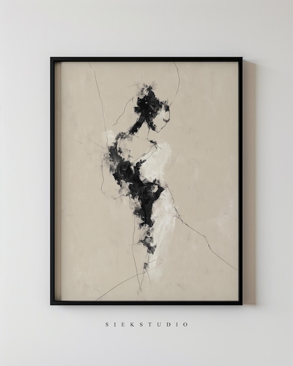 Minimalist Feminine Figure Abstract Black Beige Line Art Poster