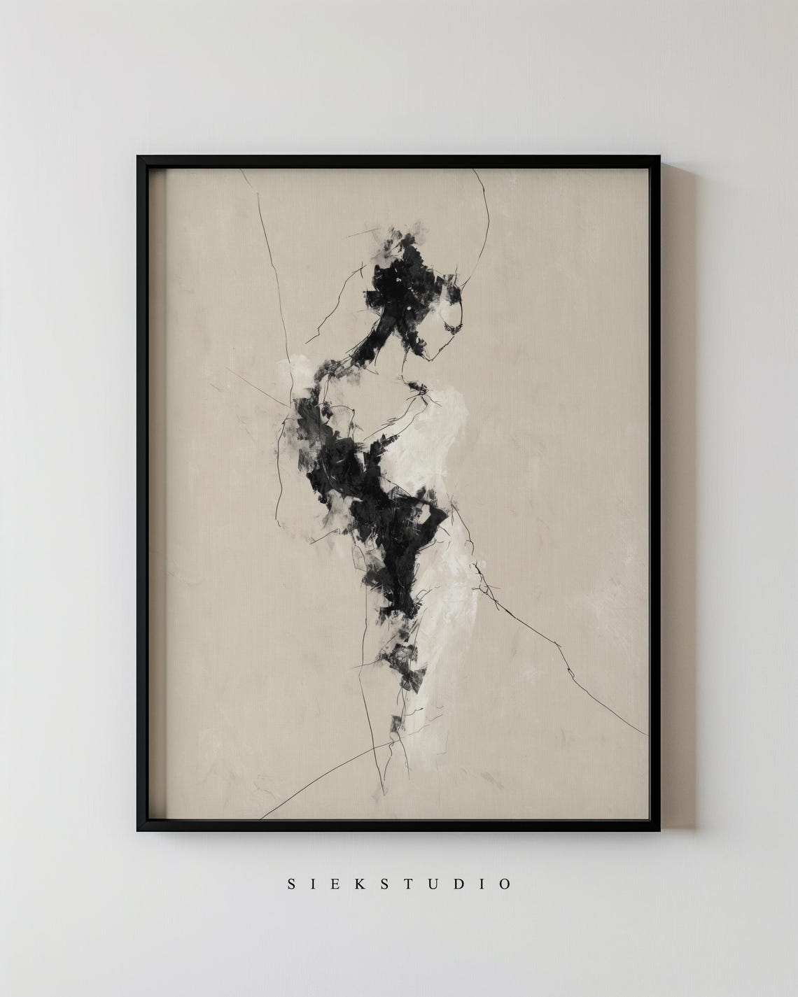 Minimalist Feminine Figure Abstract Black Beige Line Art Poster