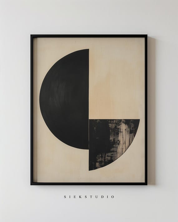 Minimalist Geometric Shapes Abstract Black And Beige Art Modern Wall Decor Bold Boho Poster For Home Office