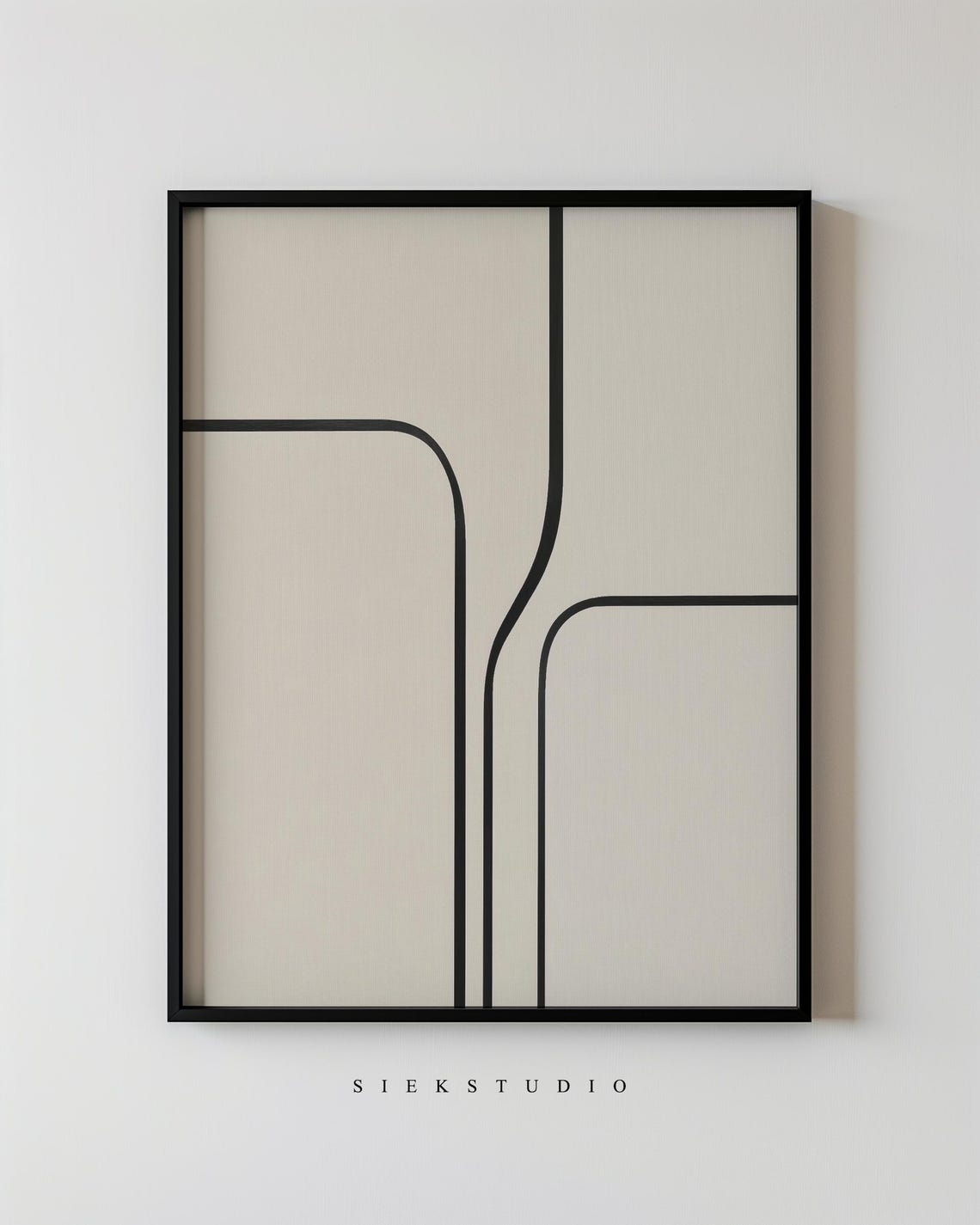 Sculptural Black Line Curves Beige Minimalist Wall Art Decor