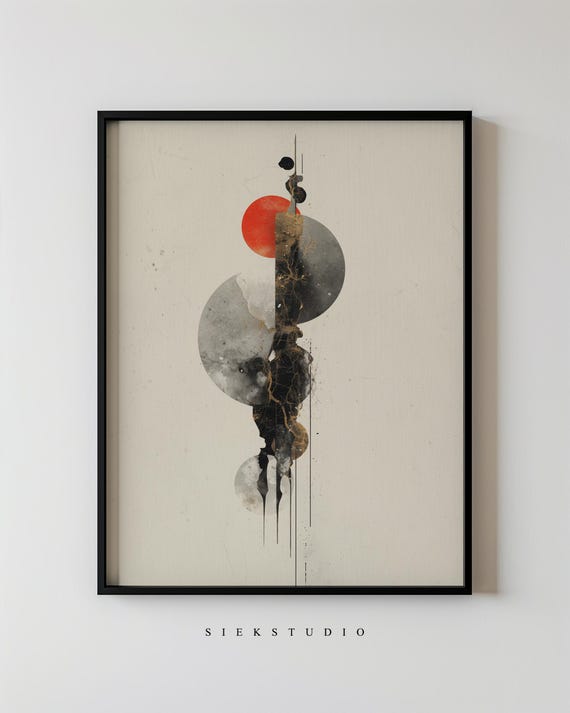 Modern Abstract Art Red And Black Geometric Print Minimalist Bold For Home Office Decor