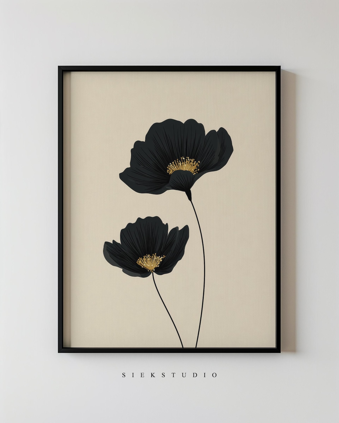 Black Flower Abstract Floral Minimalist Art Print