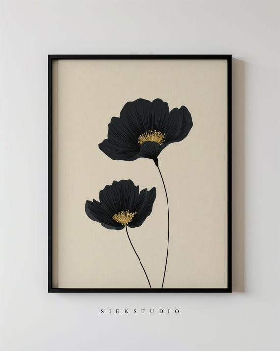 Black Flower Abstract Floral Minimalist Art Print