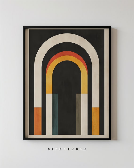 Retro Abstract Geometric Arch Boho Wall Art Midcentury Modern Decor Vintage Home Bold Minimalist Poster
