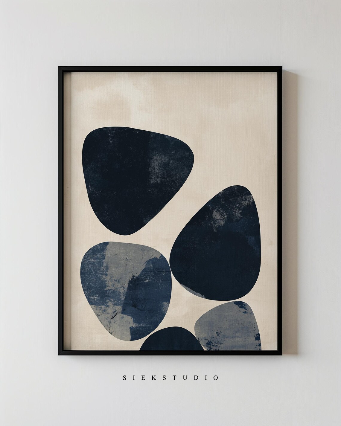 Abstract Geometric Stone Art Minimalist Wall Modern Black And Blue Shapes Contemporary Decor