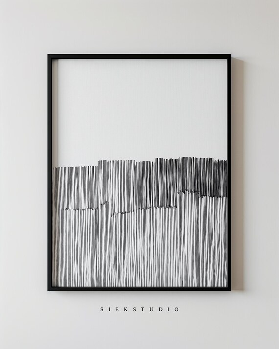 Minimalist Abstract Lines Modern Black And White Vertical Stripe Drawing Wall Art Neutral Contemporary Decor For Living Room 131