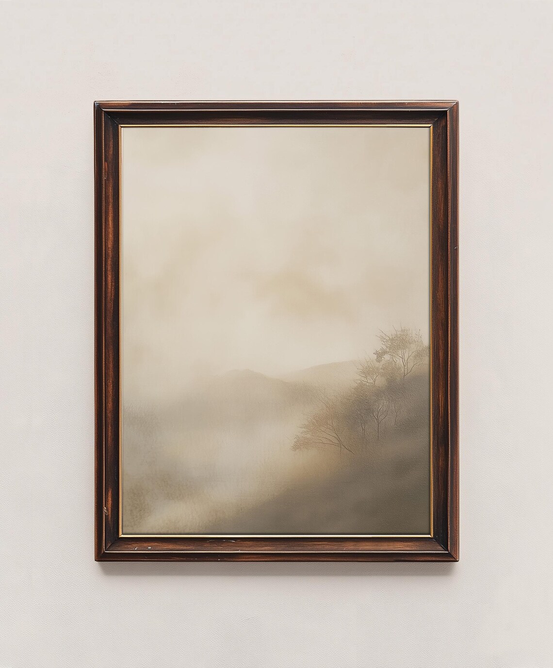 Misty Mountain Fog Sepia Landscape Neutral Moody Nature Wall Art