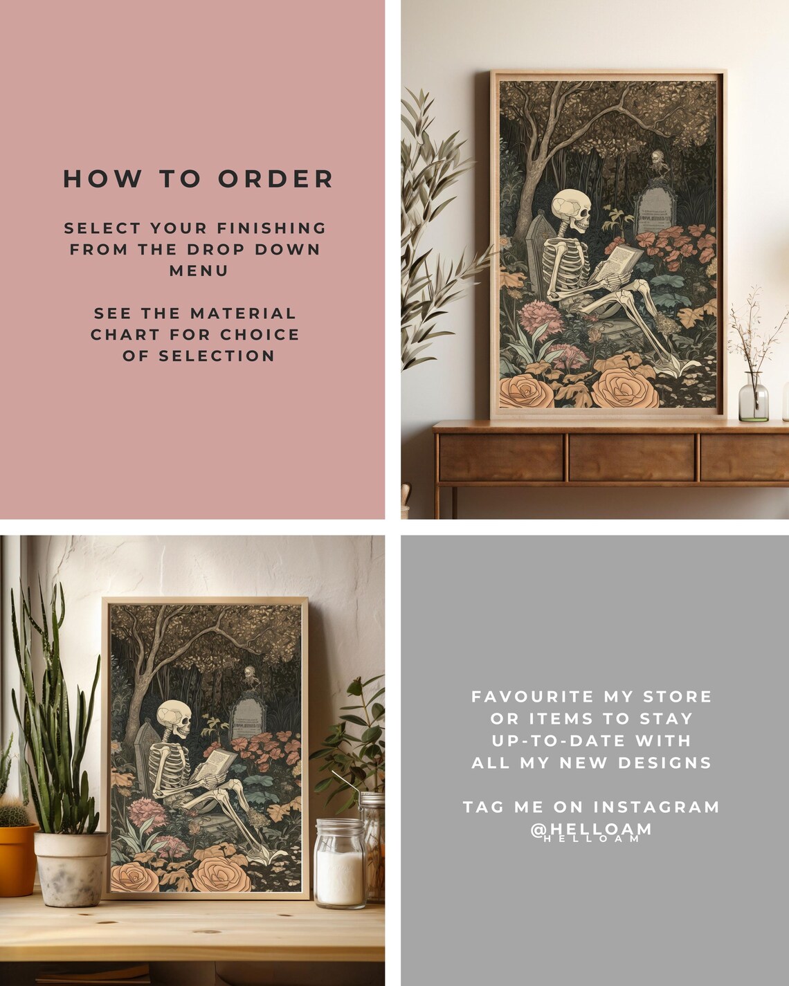 Skeleton Reading Halloween Vintage Poster Print - Image 3