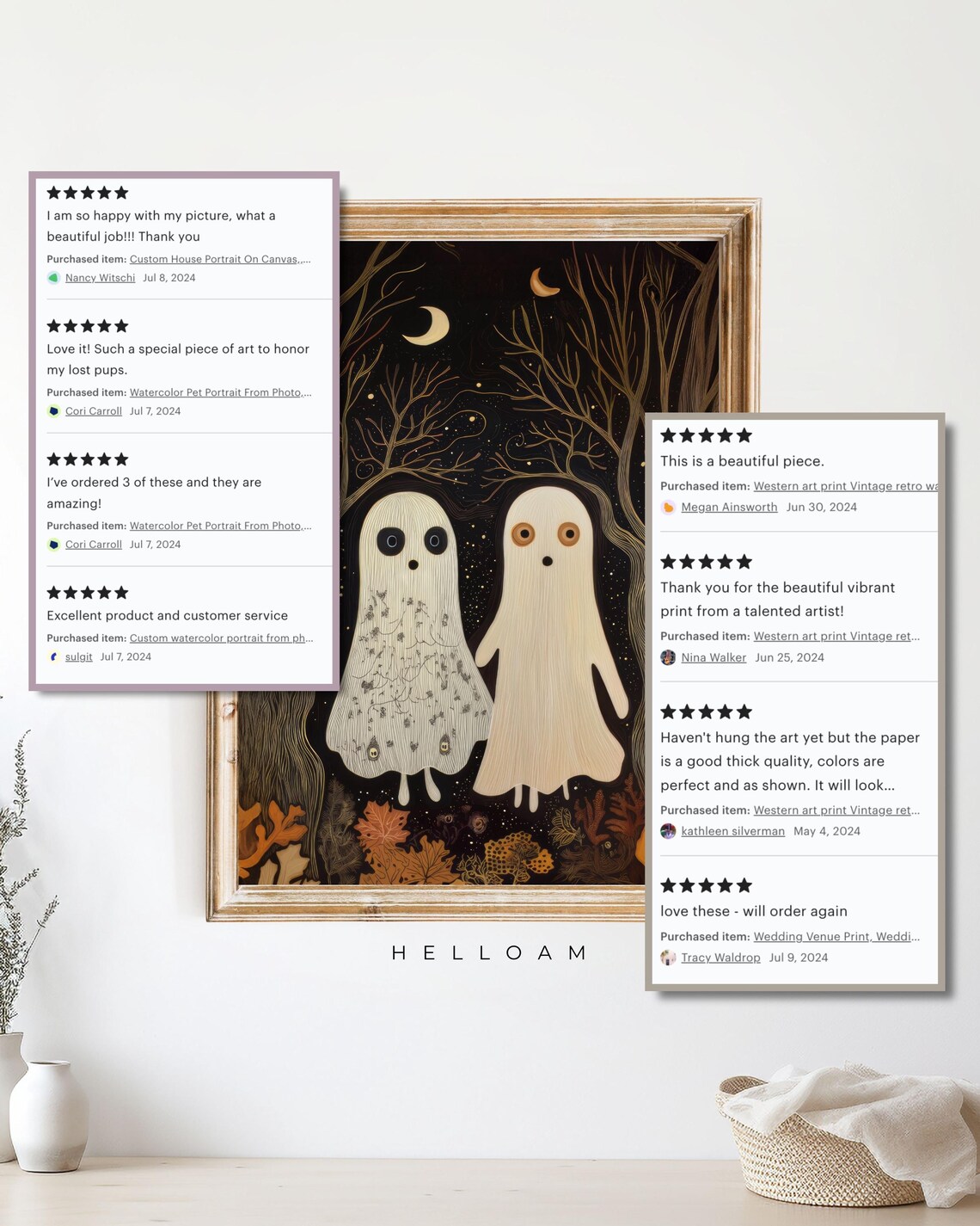 Two Cute Ghosts In Moonlit Bare Forest Under Starry Sky Halloween Poster - Image 4