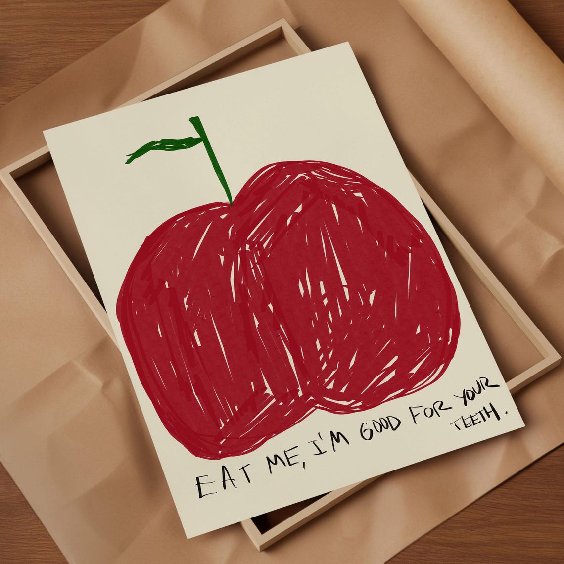 Eat Me Wall Art Apple Poster Kitchen Decor Funky Fruit Print Mid Century Art - Image 3