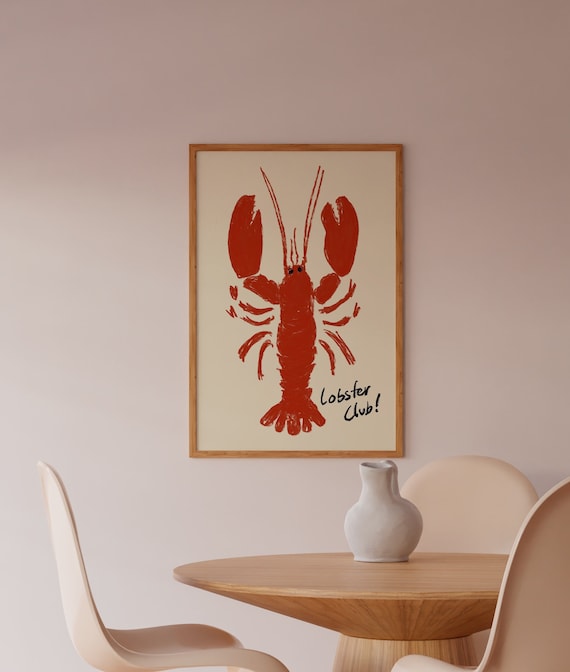 Seafood Kitchen Wall Art Lobster Club Print Abstract Lobster Poster Contemporary Home Decor Kitchen Decor